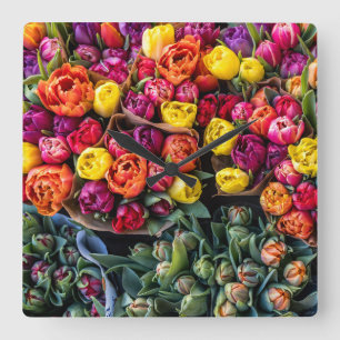 Horloge Carrée Marché de Fleurs Rustique   Fleurs Fraîches Coupée