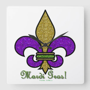 Horloge Carrée Mardi Gras Coloré Fleur De Lis