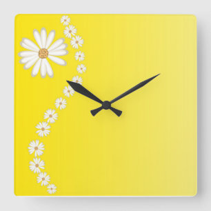 Horloge Carrée Marguerite sur l'horloge murale Carré jaune