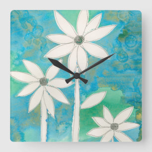 Horloge Carrée Marguerites savoureuses II