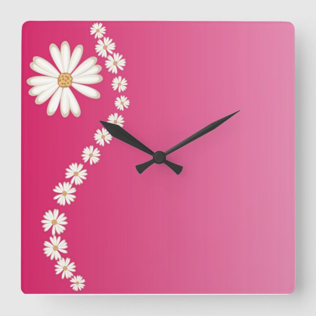 Horloge Carrée Marguerites sur l'horloge murale Carré rose (Recto)