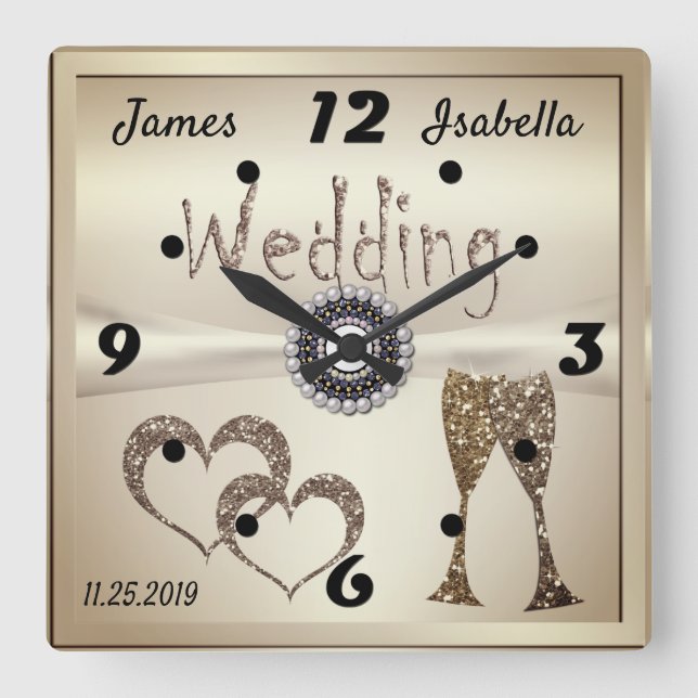 Horloge Carrée Mariage Anniversaire des cadeaux pour les couples (Recto)