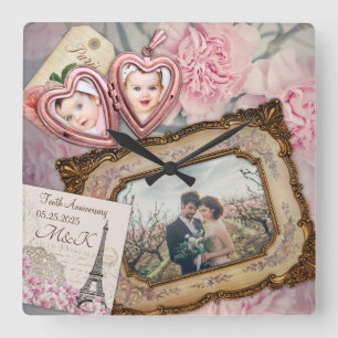 Horloge Carrée Mariage Anniversaire Du Coeur Rose Ensembles De Vo