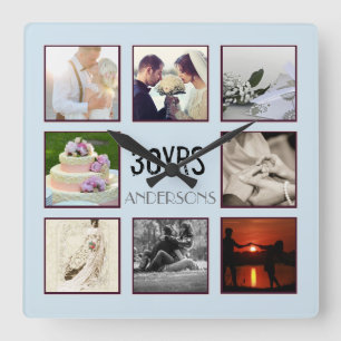 Horloge Carrée Mariage Anniversaire Photo Instagram Personnalisé