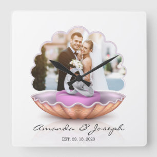 Horloge Carrée Mariage-cadeau Seashell Rings Clock