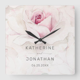 Horloge Carrée Mariage de la mariée rose rose moderne