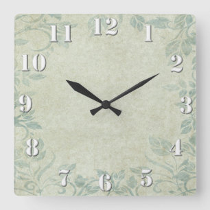 Horloge Carrée Mariage Floral Vintage bleu