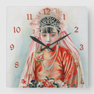 Horloge Carrée Mariée en rouge chinois mariage Shanghai Yuefenpai
