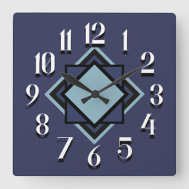 Horloge Carrée Marine moderne tendance Bleu clair Blanc Géométriq