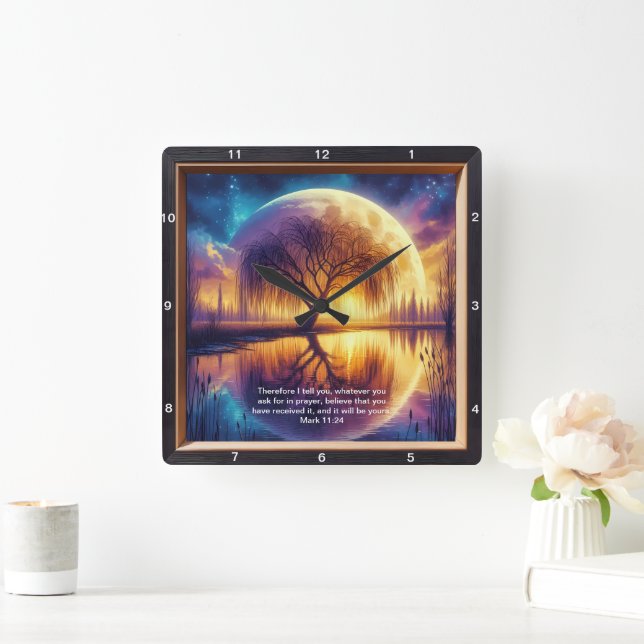 Horloge Carrée Mark 11:24 Force : Ecriture personnalisée Art (Maison)