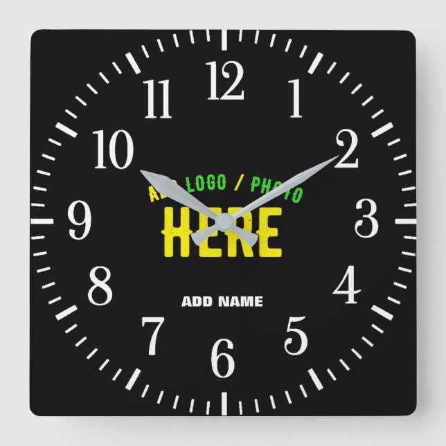 HORLOGE CARRÉE MARQUE NOIRE PERSONNALISABLE MODERNE ÉLÉGANTE VÉRI (Recto)