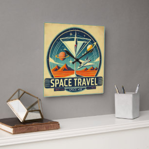 Horloge Carrée Martini Space Travel 1957 New Worlds Logo