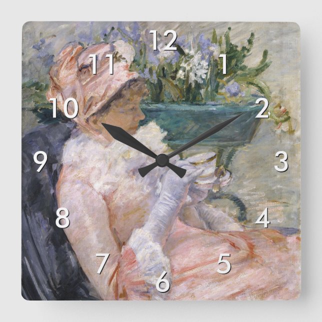 Horloge Carrée Mary Cassatt - La Coupe du Thé (Recto)