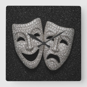 Horloge Carrée Masque de Comédie et Tragédie Brillante Drame