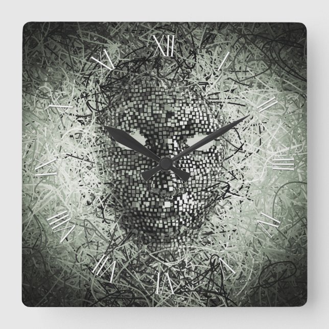 Horloge Carrée Masque de fils Abstraits (Recto)