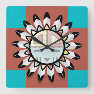 Horloge Carrée Masque Hopi de l'art Abstrait amérindien