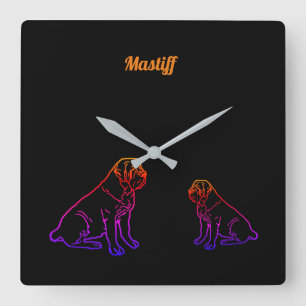 Horloge Carrée Mastiff Dogue allemand Neon Comic Meilleurs vœux