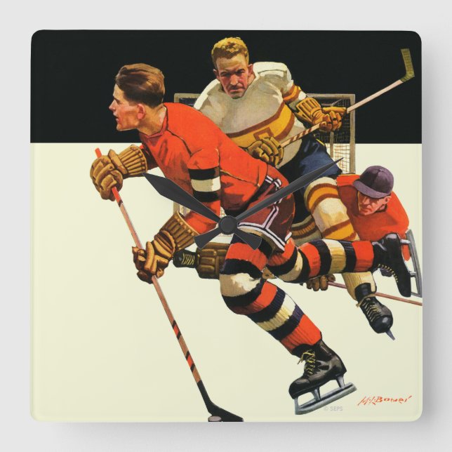 Horloge Carrée Match de hockey sur glace (Recto)