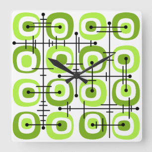Horloge Carrée MCM Moyen-siècle Abstrait Motif Chartreuse