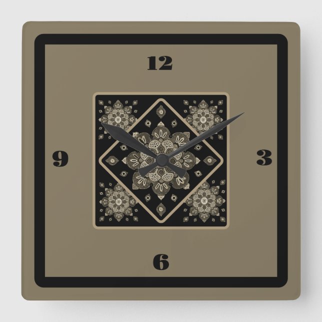 Horloge Carrée Médaillons Sepia sur Black (Recto)