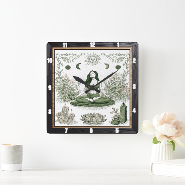 Horloge Carrée Méditation Nature Zen (Maison)