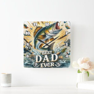 Horloge Carrée Meilleur papa jamais : Pêche Action Splash