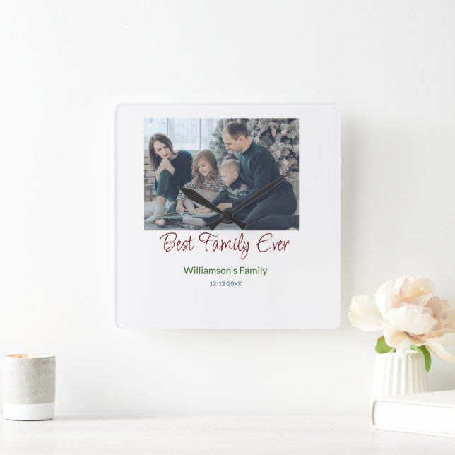 Horloge Carrée Meilleure famille jamais ajouter nom de famille im (Maison)