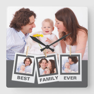 Horloge Carrée Meilleure famille jamais Collage photo personnalis