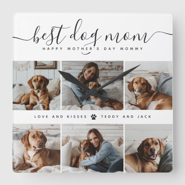 Horloge Carrée Meilleure maman de chien : photo de chien personna (Recto)
