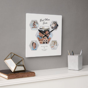 Horloge Carrée Meilleure Maman Personnalisé  Collage 5 Photos Mod
