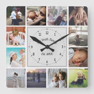 Horloge Carrée Mémoires de famille personnalisation collage photo