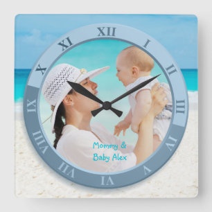 Horloge Carrée Mer côtière de bleu de plage d'horloge