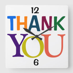 Horloge Carrée Merci coloré Gratitude