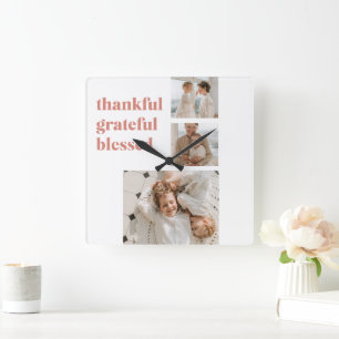 Horloge Carrée Merci gracieux béni   Photo personnalisée trois