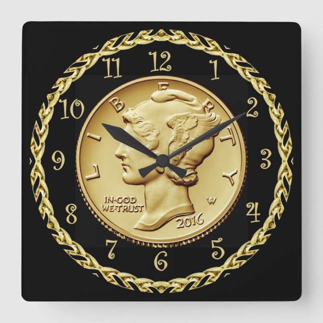 Horloge Carrée Mercury Dime Centennial Gold Coin Image ~ (Recto)