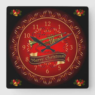 Horloge Carrée Merry Christmas Maroon et Black