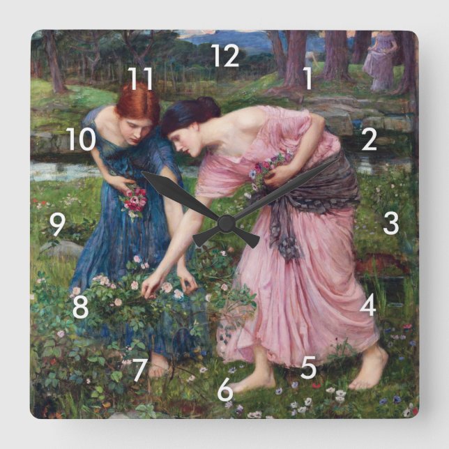 Horloge Carrée Mesdames Picking Roses, John William Waterhouse (Recto)