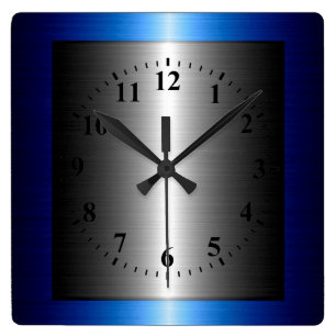 Horloge Carrée Métal en acier inoxydable bleu foncé et argent