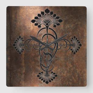 Horloge Carrée Métal rouillé et design Art Nouveau sur un