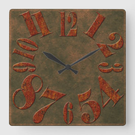 Horloge Carrée Métal rouillé rustique moderne grand nombre