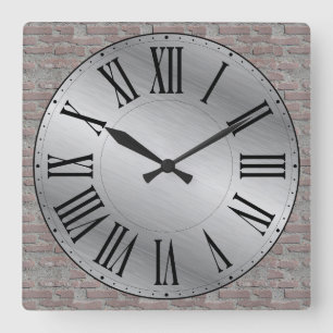 Horloge Carrée Métallc Face/Brick Wall Background