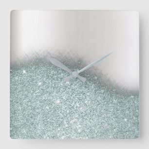 Horloge Carrée Métallique minimal gris en pastel bleu de parties