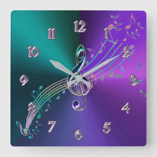 Horloge Carrée Métallique turquoise pourpre avec l'horloge en