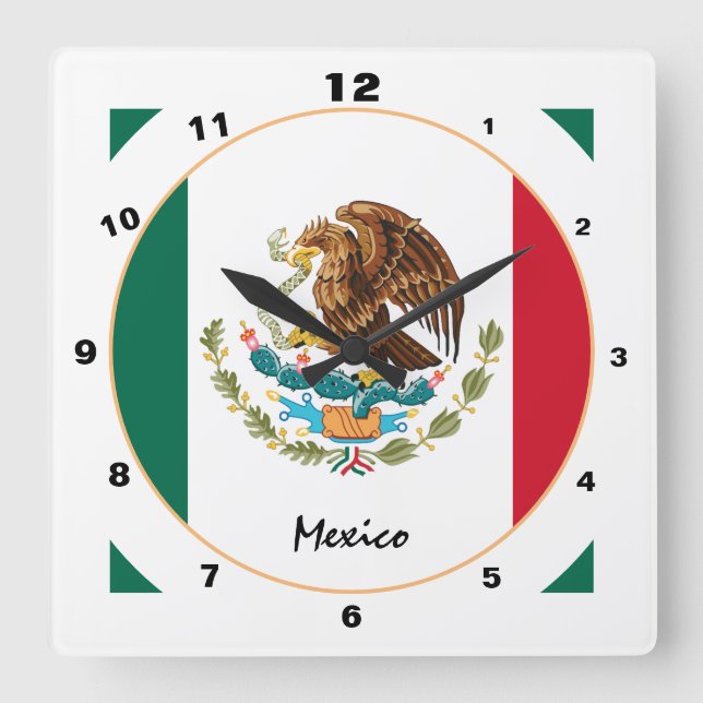 Horloge Carrée Mexique moderne, Drapeau mexicain tendance Accueil (Recto)