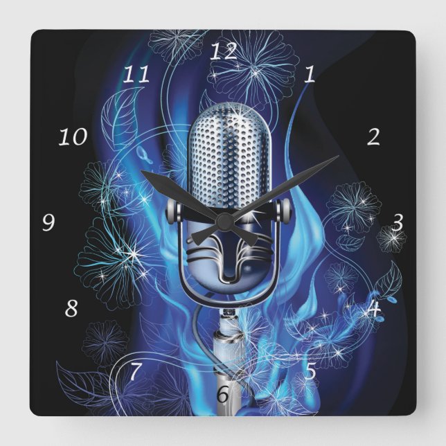 Horloge Carrée Microphone vintage (Recto)