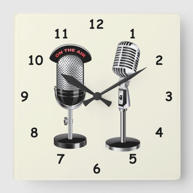 Horloge Carrée Microphones Vintages cool (Recto)
