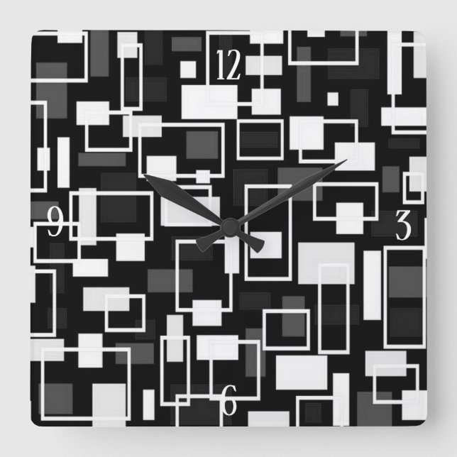 Horloge Carrée Mid Century Mod géométrique (Recto)