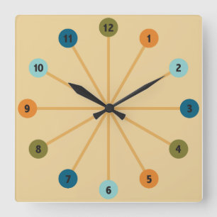 Horloge Carrée Midcentury Modern Starburst Retro Clock