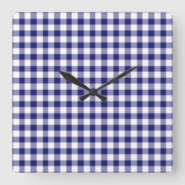 Horloge Carrée Midnight Blue and White Checked Gingham Pattern
