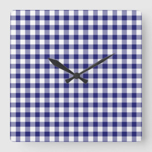 Horloge Carrée Midnight Blue and White Checked Gingham Pattern